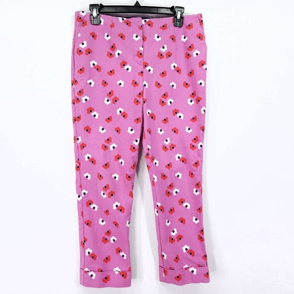 Boden Pants Womens 8P Pink Floral Ankle Preppy Casual Stretch Trousers - Picture 1 of 14